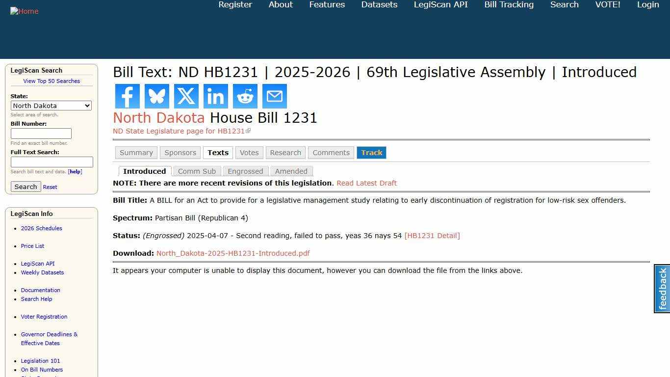 Bill Text: ND HB1231 2025-2026 69th Legislative Assembly Introduced LegiScan