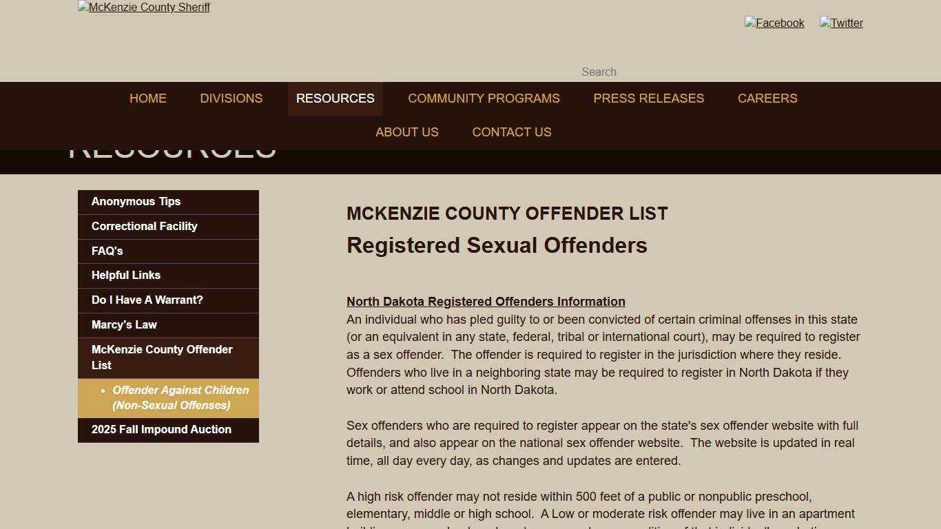 McKenzie County Offender List